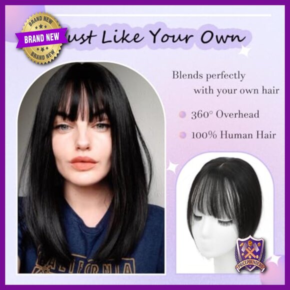 10 Inch Human Hair Topper with Realistic Scalp and Wispy Bangs main image 6